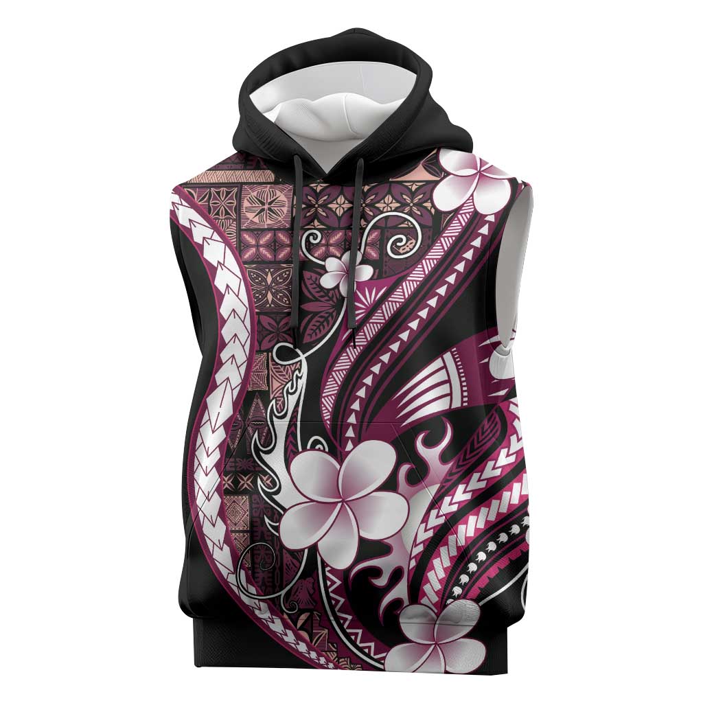 Samoa Siapo Tribal Pattern Sleeveless Hoodie Violet Polynesian Plumeria Tapa Motif LT9 Violet - Polynesian Pride