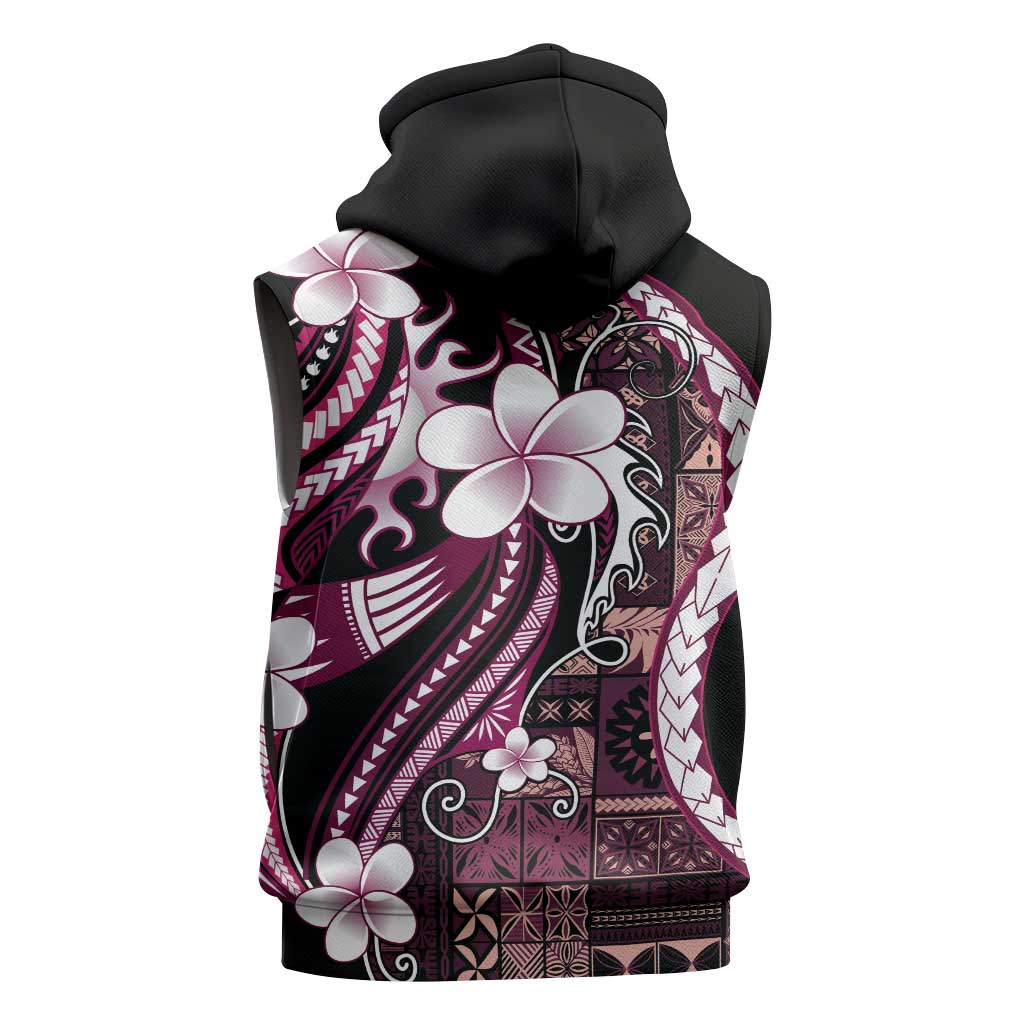 Samoa Siapo Tribal Pattern Sleeveless Hoodie Violet Polynesian Plumeria Tapa Motif LT9 - Polynesian Pride