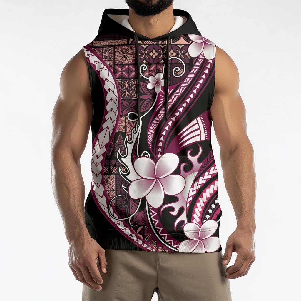 Samoa Siapo Tribal Pattern Sleeveless Hoodie Violet Polynesian Plumeria Tapa Motif LT9 - Polynesian Pride