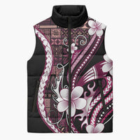 Samoa Siapo Tribal Pattern Sleeveless Puffer Jacket Violet Polynesian Plumeria Tapa Motif