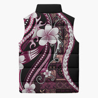 Samoa Siapo Tribal Pattern Sleeveless Puffer Jacket Violet Polynesian Plumeria Tapa Motif