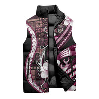 Samoa Siapo Tribal Pattern Sleeveless Puffer Jacket Violet Polynesian Plumeria Tapa Motif