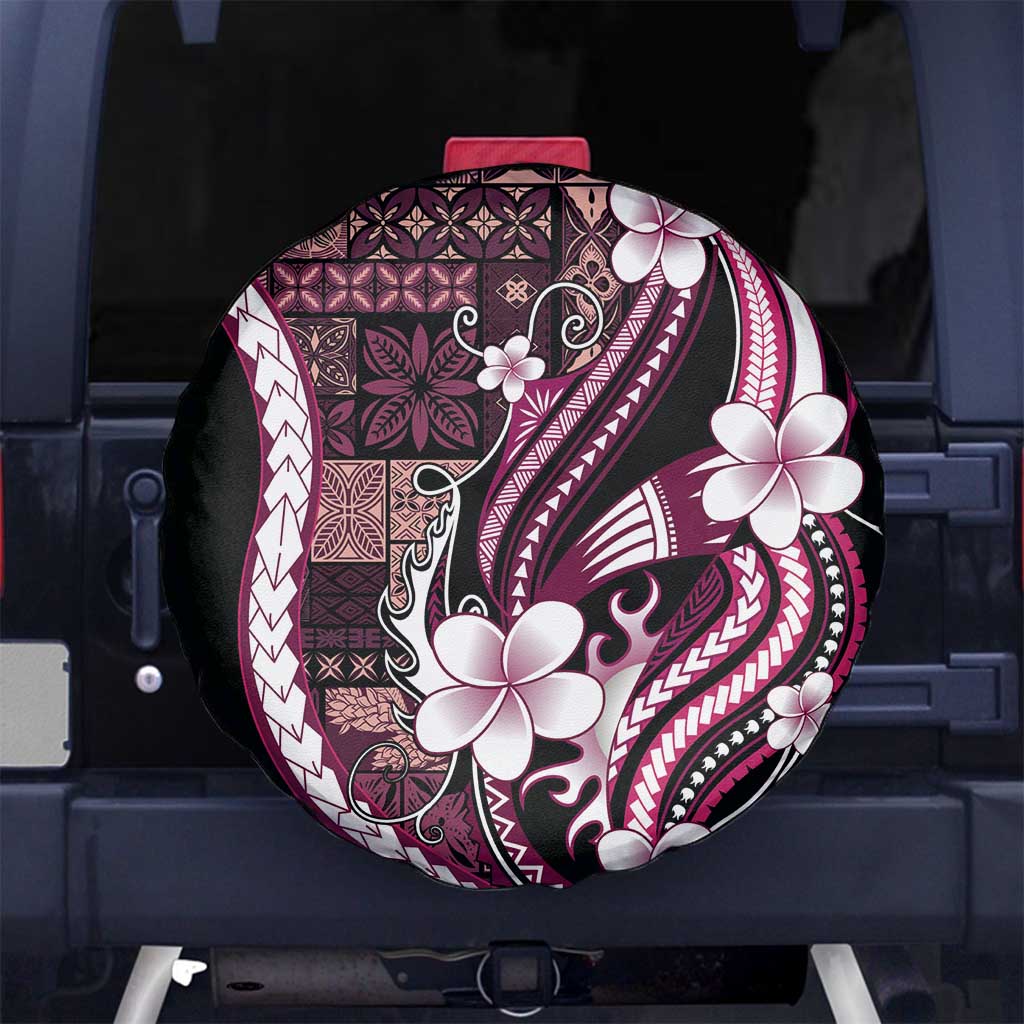 Samoa Siapo Tribal Pattern Spare Tire Cover Violet Polynesian Plumeria Tapa Motif