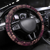Samoa Siapo Tribal Pattern Steering Wheel Cover Violet Polynesian Plumeria Tapa Motif LT9 Universal Fit Violet - Polynesian Pride