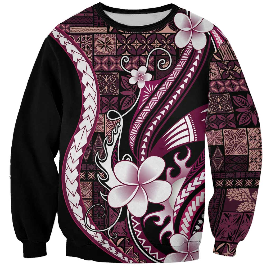 Samoa Siapo Tribal Pattern Sweatshirt Violet Polynesian Plumeria Tapa Motif LT9 Unisex Violet - Polynesian Pride