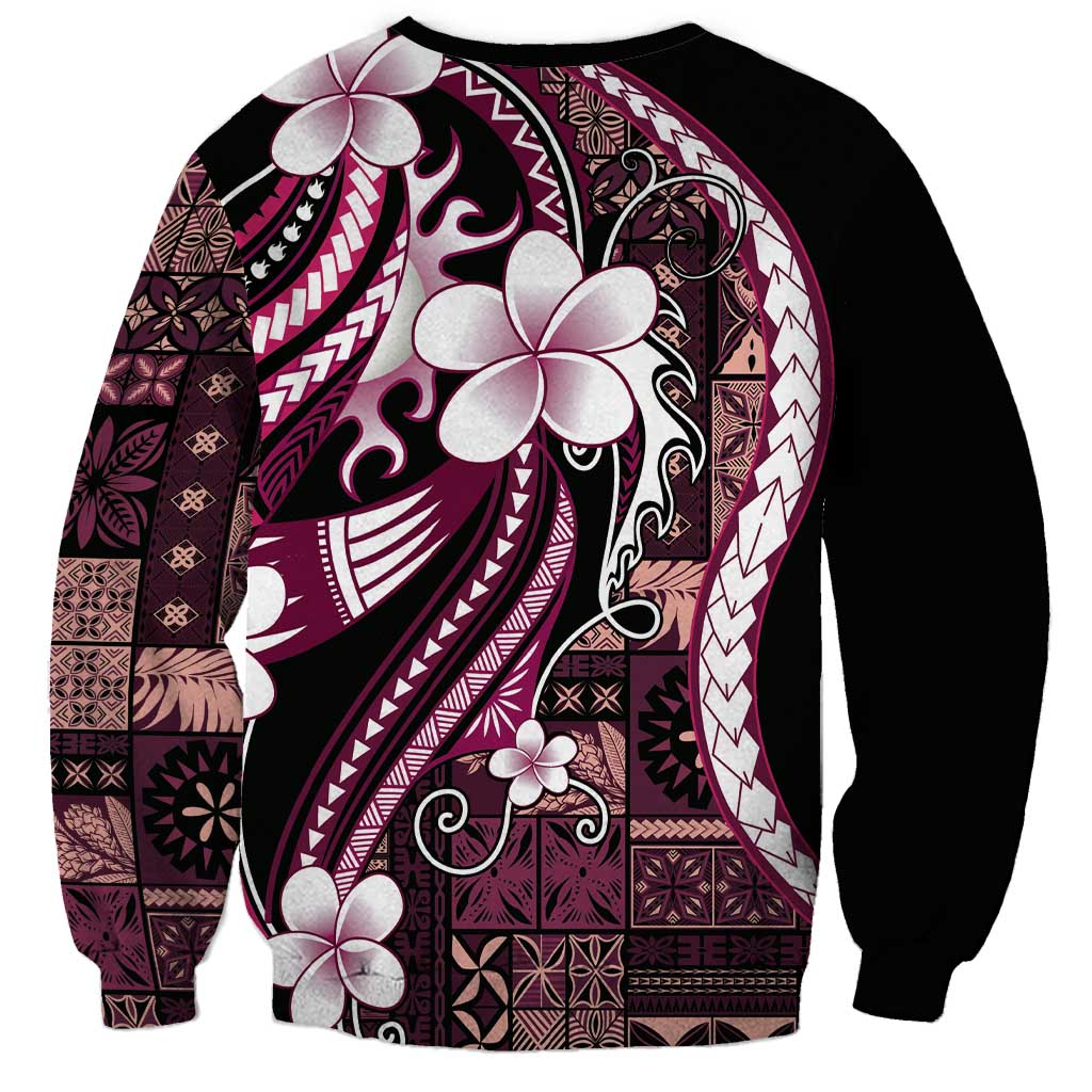 Samoa Siapo Tribal Pattern Sweatshirt Violet Polynesian Plumeria Tapa Motif LT9 - Polynesian Pride