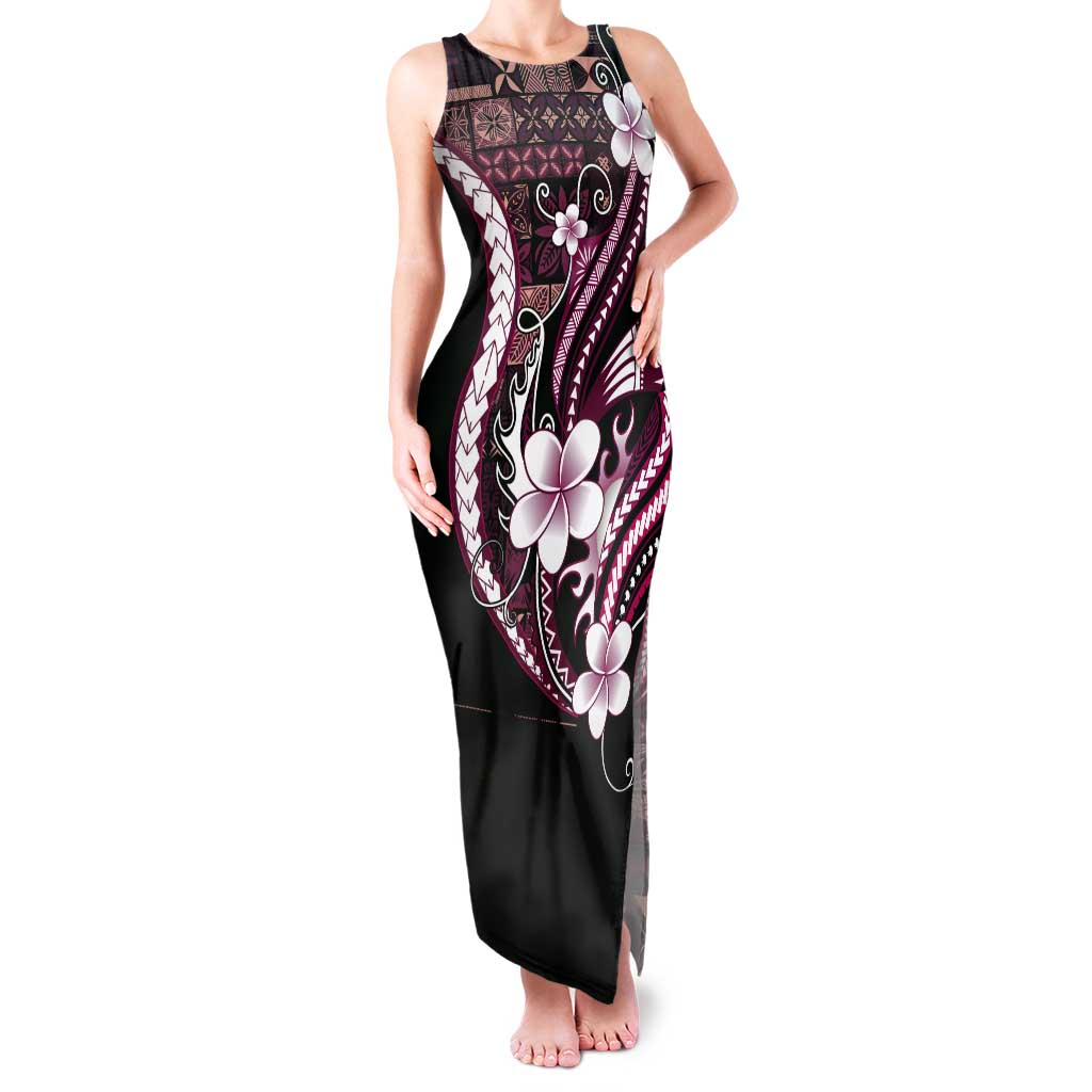Samoa Siapo Tribal Pattern Tank Maxi Dress Violet Polynesian Plumeria Tapa Motif LT9 Women Violet - Polynesian Pride