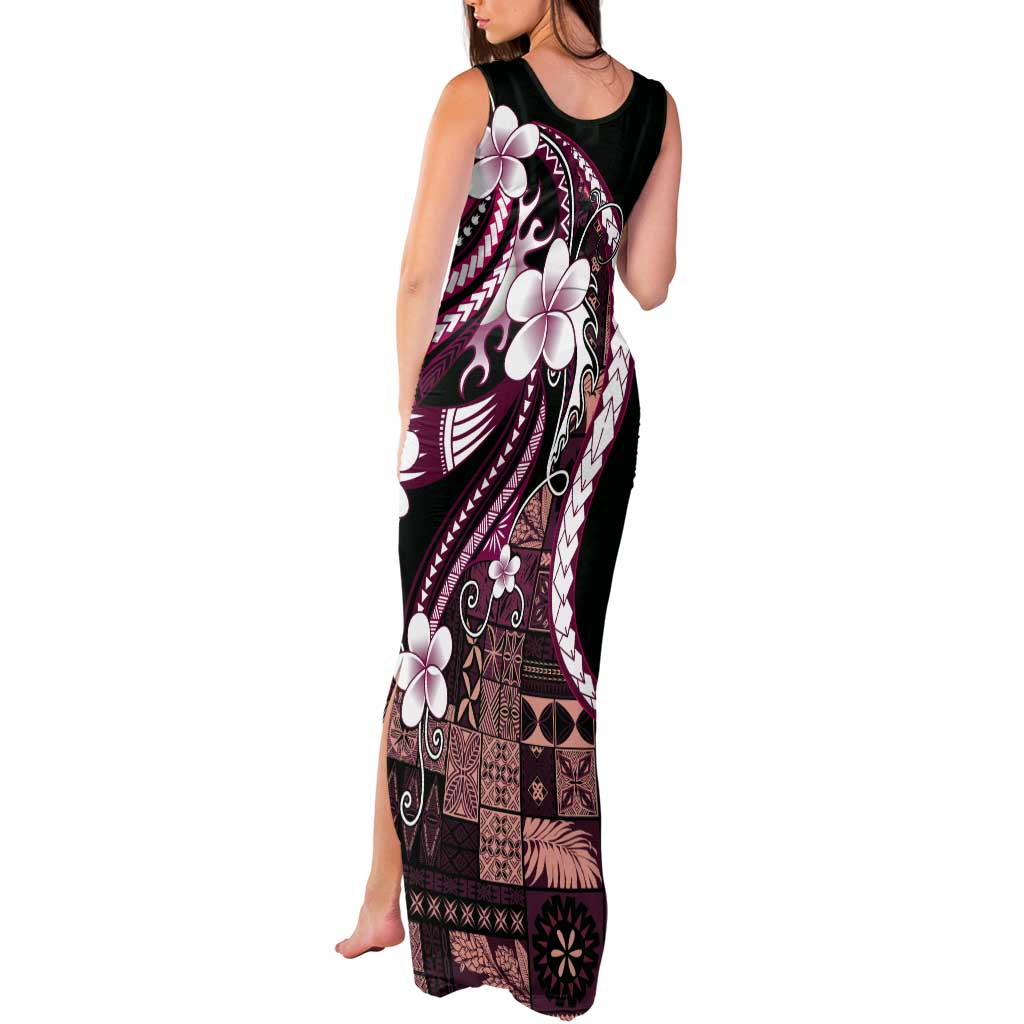Samoa Siapo Tribal Pattern Tank Maxi Dress Violet Polynesian Plumeria Tapa Motif LT9 - Polynesian Pride