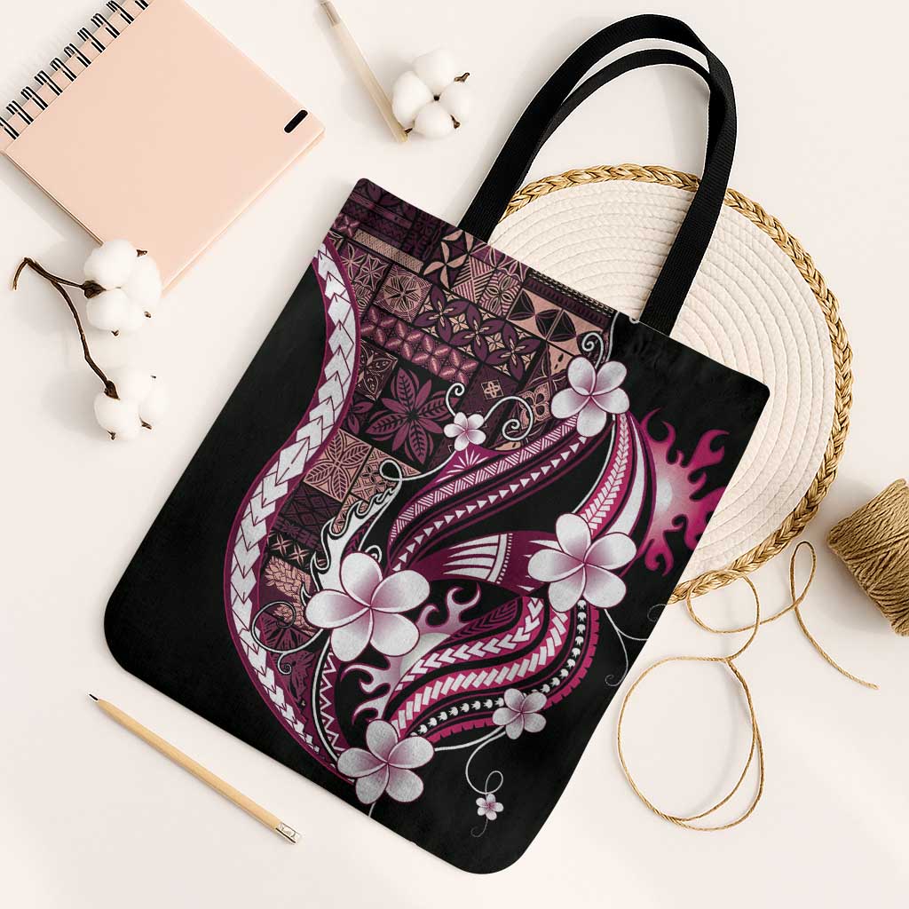Samoa Siapo Tribal Pattern Tote Bag Violet Polynesian Plumeria Tapa Motif LT9 Black Strap One Size Violet - Polynesian Pride