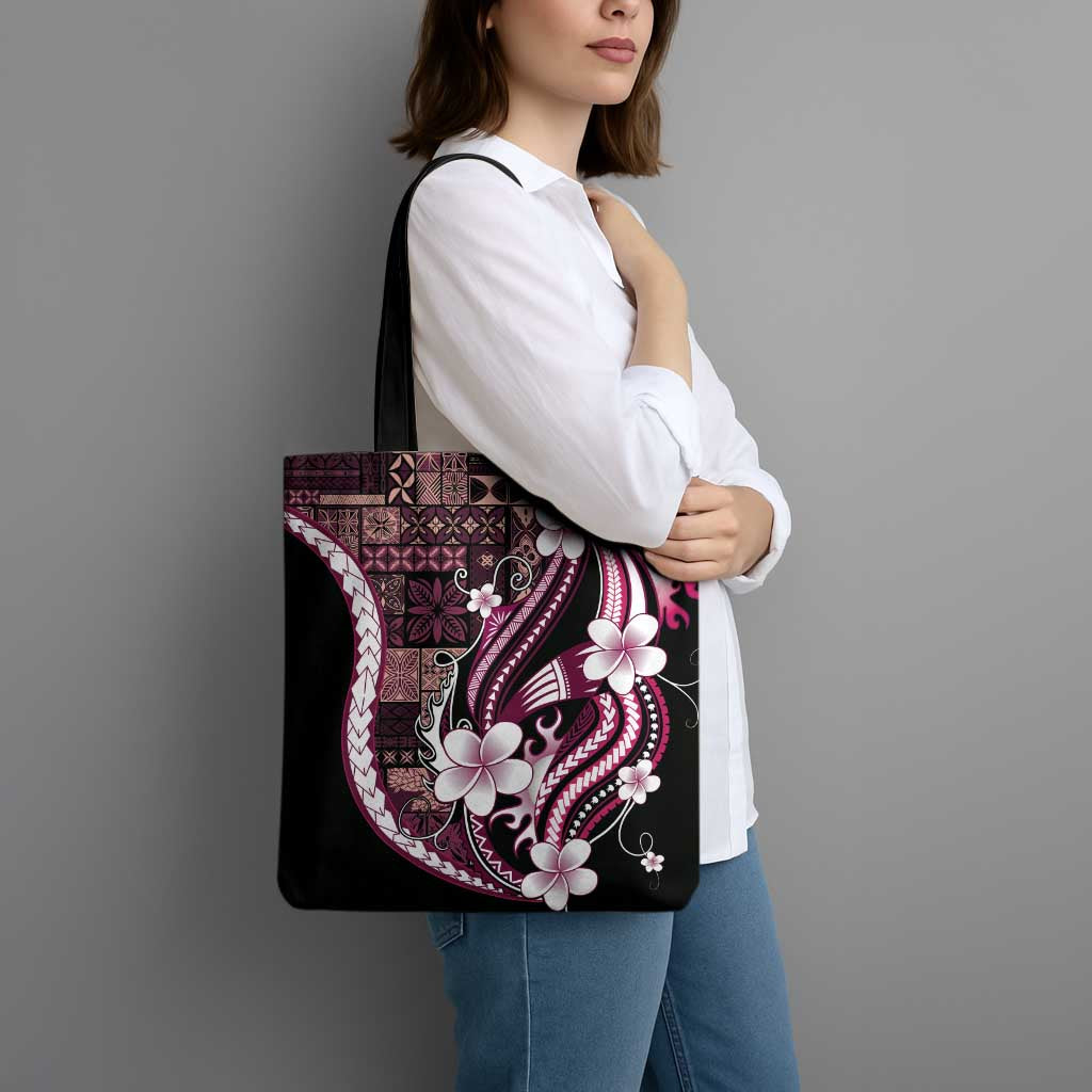 Samoa Siapo Tribal Pattern Tote Bag Violet Polynesian Plumeria Tapa Motif LT9 - Polynesian Pride