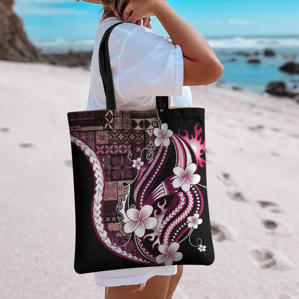 Samoa Siapo Tribal Pattern Tote Bag Violet Polynesian Plumeria Tapa Motif LT9 - Polynesian Pride