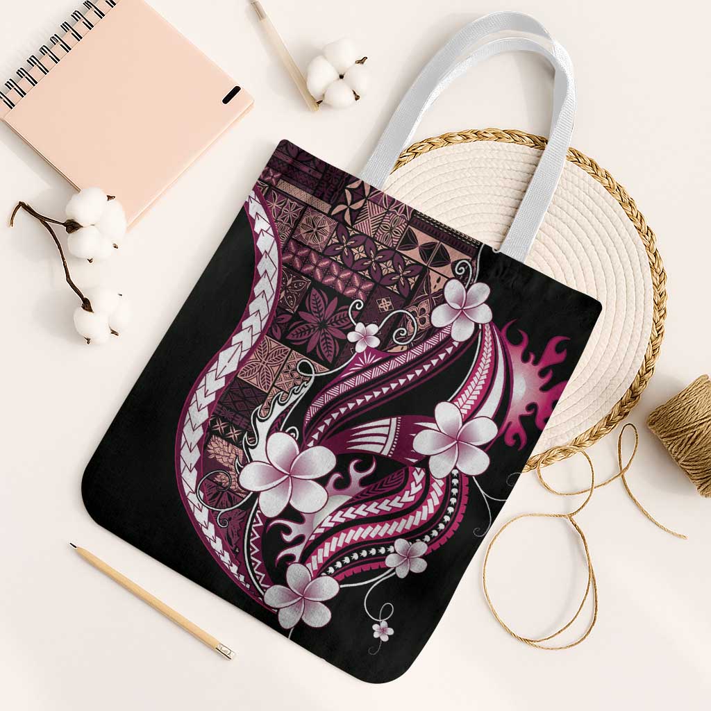 Samoa Siapo Tribal Pattern Tote Bag Violet Polynesian Plumeria Tapa Motif LT9 White Strap One Size Violet - Polynesian Pride