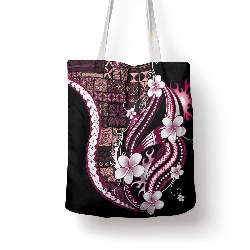 Samoa Siapo Tribal Pattern Tote Bag Violet Polynesian Plumeria Tapa Motif LT9 - Polynesian Pride