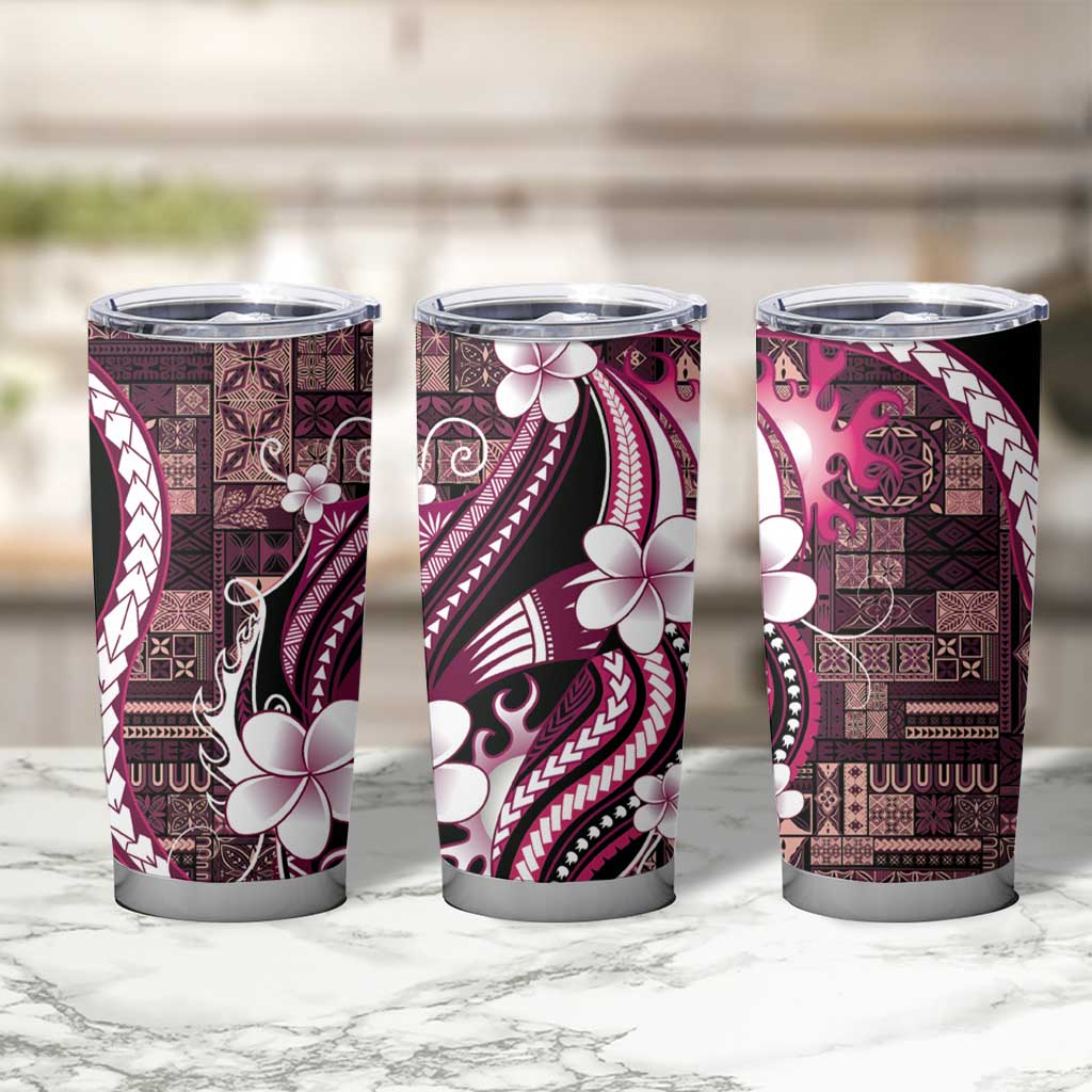Samoa Siapo Tribal Pattern Tumbler Cup Violet Polynesian Plumeria Tapa Motif LT9 - Polynesian Pride