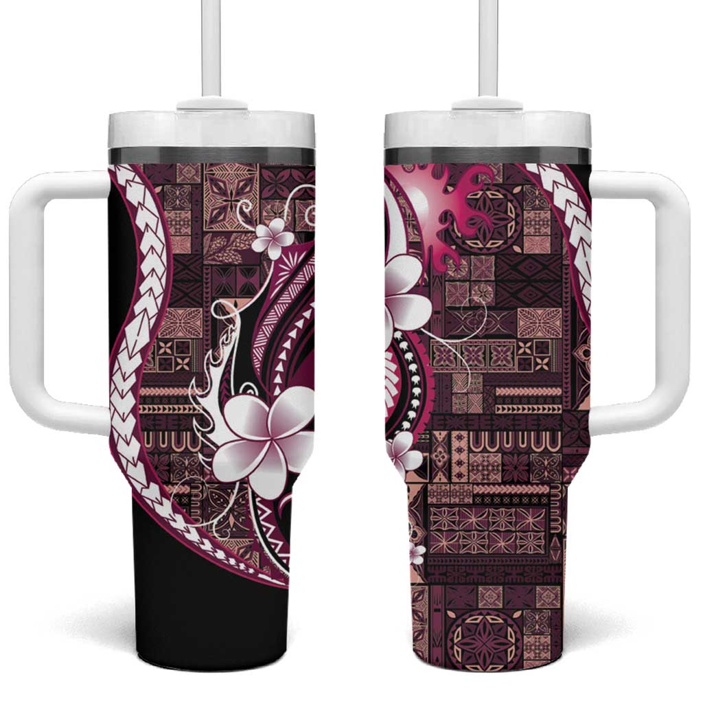 Samoa Siapo Tribal Pattern Tumbler With Handle Violet Polynesian Plumeria Tapa Motif LT9 One Size: 40 oz Violet - Polynesian Pride