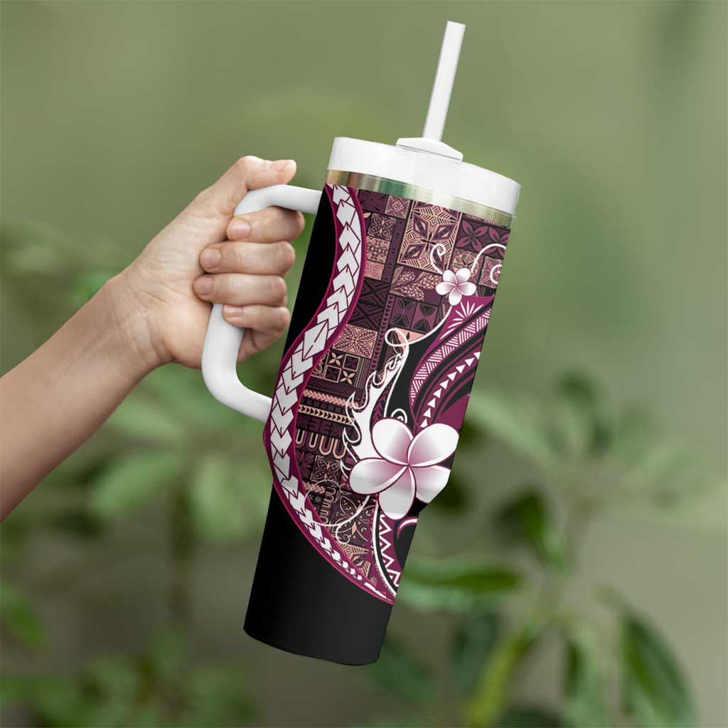 Samoa Siapo Tribal Pattern Tumbler With Handle Violet Polynesian Plumeria Tapa Motif LT9 - Polynesian Pride
