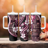 Samoa Siapo Tribal Pattern Tumbler With Handle Violet Polynesian Plumeria Tapa Motif LT9 - Polynesian Pride
