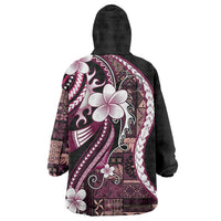 Samoa Siapo Tribal Pattern Wearable Blanket Hoodie Violet Polynesian Plumeria Tapa Motif LT9 - Polynesian Pride