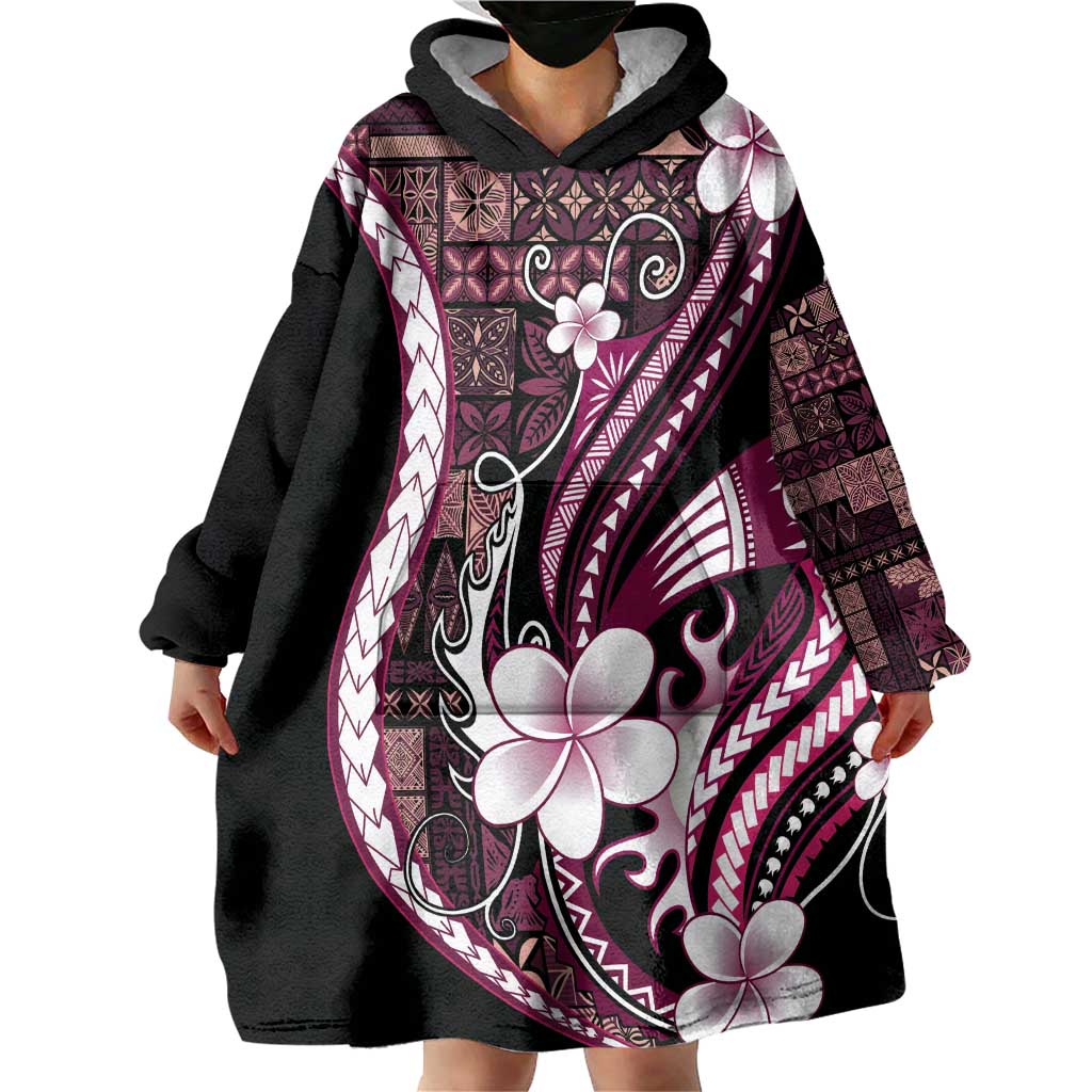 Samoa Siapo Tribal Pattern Wearable Blanket Hoodie Violet Polynesian Plumeria Tapa Motif LT9 - Polynesian Pride
