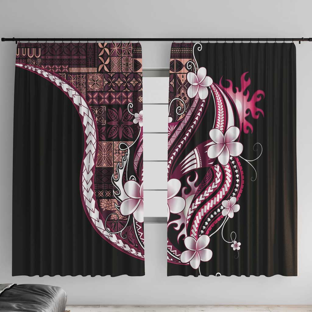Samoa Siapo Tribal Pattern Window Curtain Violet Polynesian Plumeria Tapa Motif LT9 With Hooks Violet - Polynesian Pride