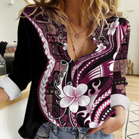 Samoa Siapo Tribal Pattern Women Casual Shirt Violet Polynesian Plumeria Tapa Motif LT9 Female Violet - Polynesian Pride