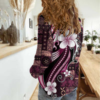 Samoa Siapo Tribal Pattern Women Casual Shirt Violet Polynesian Plumeria Tapa Motif LT9 - Polynesian Pride