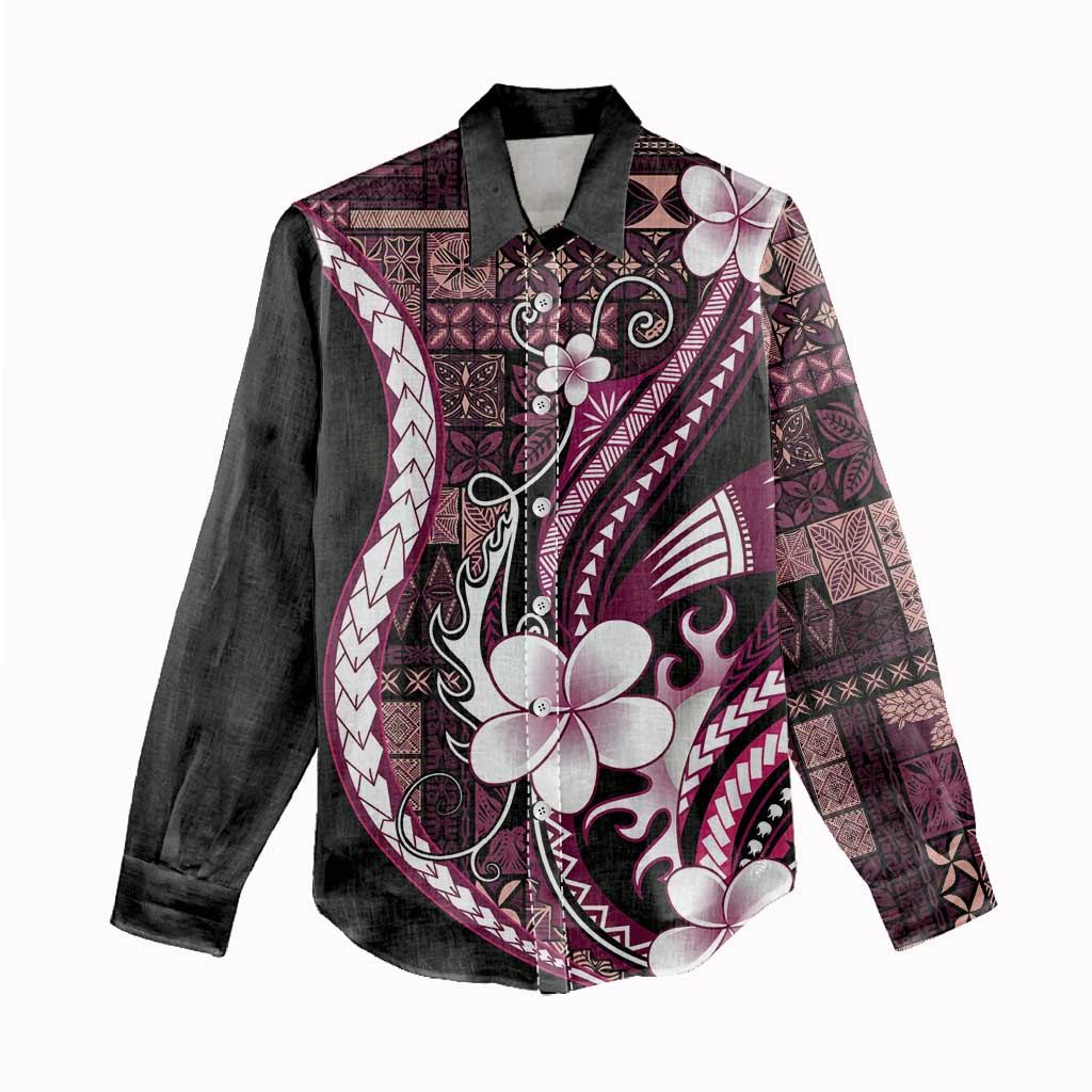Samoa Siapo Tribal Pattern Women Casual Shirt Violet Polynesian Plumeria Tapa Motif LT9 - Polynesian Pride