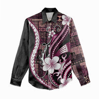 Samoa Siapo Tribal Pattern Women Casual Shirt Violet Polynesian Plumeria Tapa Motif LT9 - Polynesian Pride
