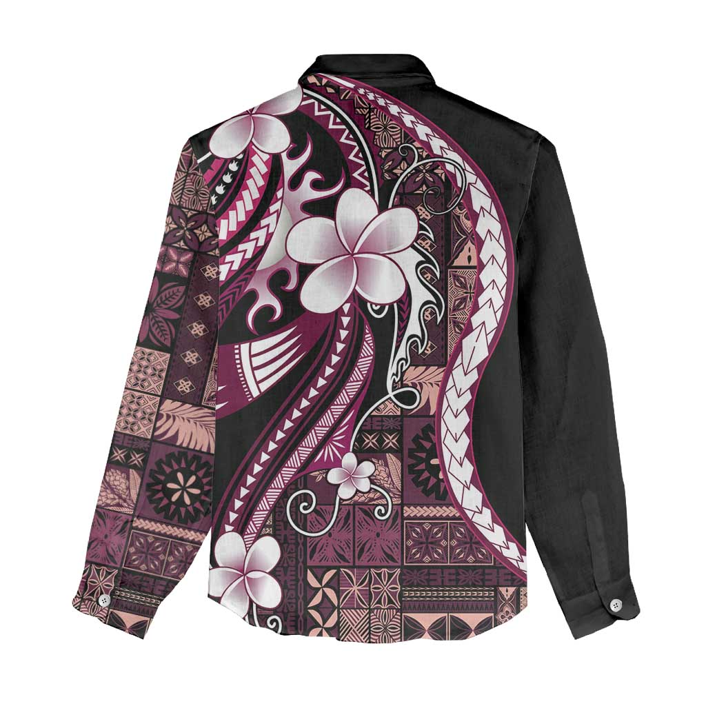 Samoa Siapo Tribal Pattern Women Casual Shirt Violet Polynesian Plumeria Tapa Motif LT9 - Polynesian Pride