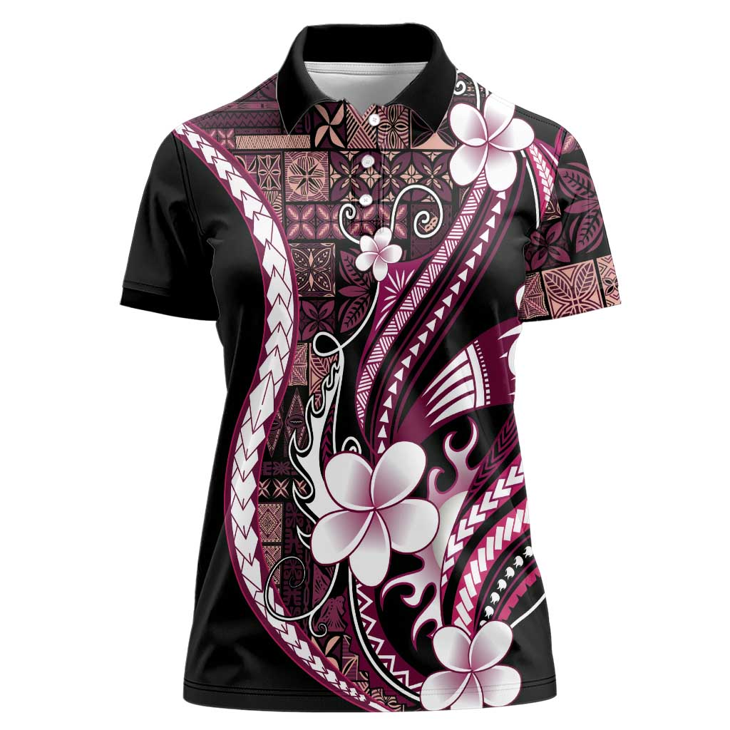 Samoa Siapo Tribal Pattern Women Polo Shirt Violet Polynesian Plumeria Tapa Motif LT9 Female Violet - Polynesian Pride