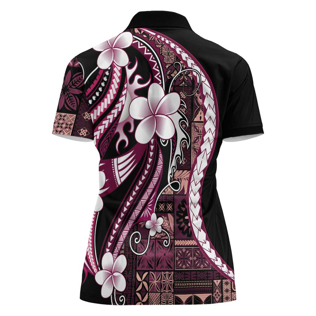 Samoa Siapo Tribal Pattern Women Polo Shirt Violet Polynesian Plumeria Tapa Motif LT9 - Polynesian Pride