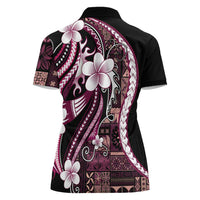 Samoa Siapo Tribal Pattern Women Polo Shirt Violet Polynesian Plumeria Tapa Motif LT9 - Polynesian Pride