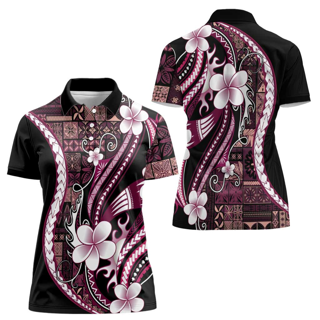 Samoa Siapo Tribal Pattern Women Polo Shirt Violet Polynesian Plumeria Tapa Motif LT9 - Polynesian Pride