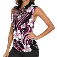 Samoa Siapo Tribal Pattern Women Sleeveless Polo Shirt Violet Polynesian Plumeria Tapa Motif LT9 - Polynesian Pride