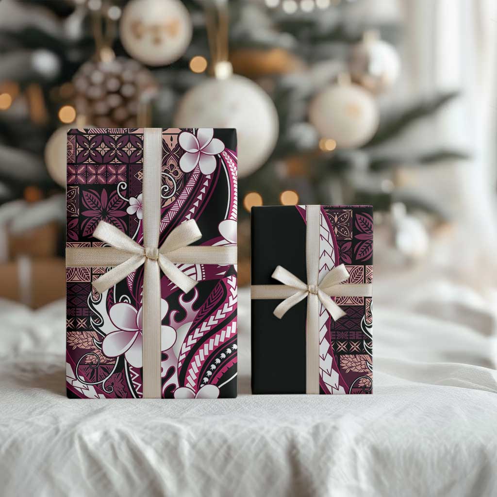 Samoa Siapo Tribal Pattern Wrapping Paper Violet Polynesian Plumeria Tapa Motif