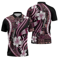 Samoa Siapo Tribal Pattern Zipper Polo Shirt Violet Polynesian Plumeria Tapa Motif LT9 - Polynesian Pride