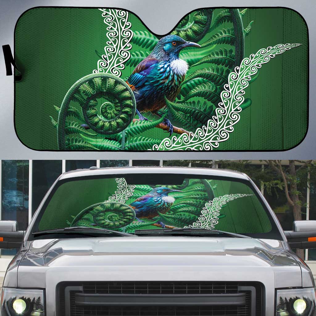 Tui Bird Koru Silver Fern Aotearoa Auto Sun Shade LT9 Green - Polynesian Pride