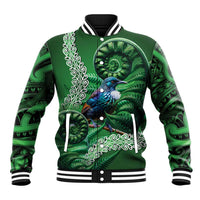 Tui Bird Koru Silver Fern Aotearoa Baseball Jacket LT9 Unisex Green - Polynesian Pride