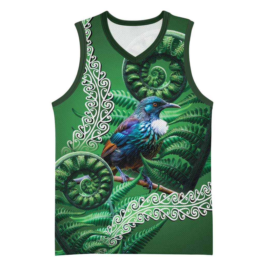 Tui Bird Koru Silver Fern Aotearoa Basketball Jersey LT9 Unisex Green - Polynesian Pride