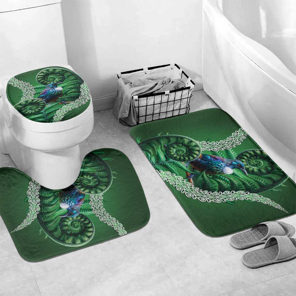 Tui Bird Koru Silver Fern Aotearoa Bathroom Set LT9 Mat Set Only (3 pcs) One Size Green - Polynesian Pride