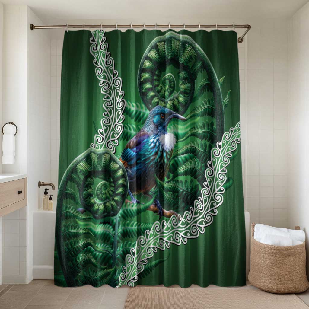 Tui Bird Koru Silver Fern Aotearoa Bathroom Set LT9 Shower Curtain Only Green - Polynesian Pride
