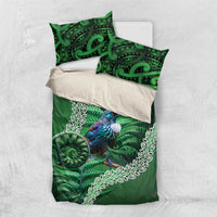 Tui Bird Koru Silver Fern Aotearoa Bedding Set LT9 US Twin 172cm x 218cm Green - Polynesian Pride