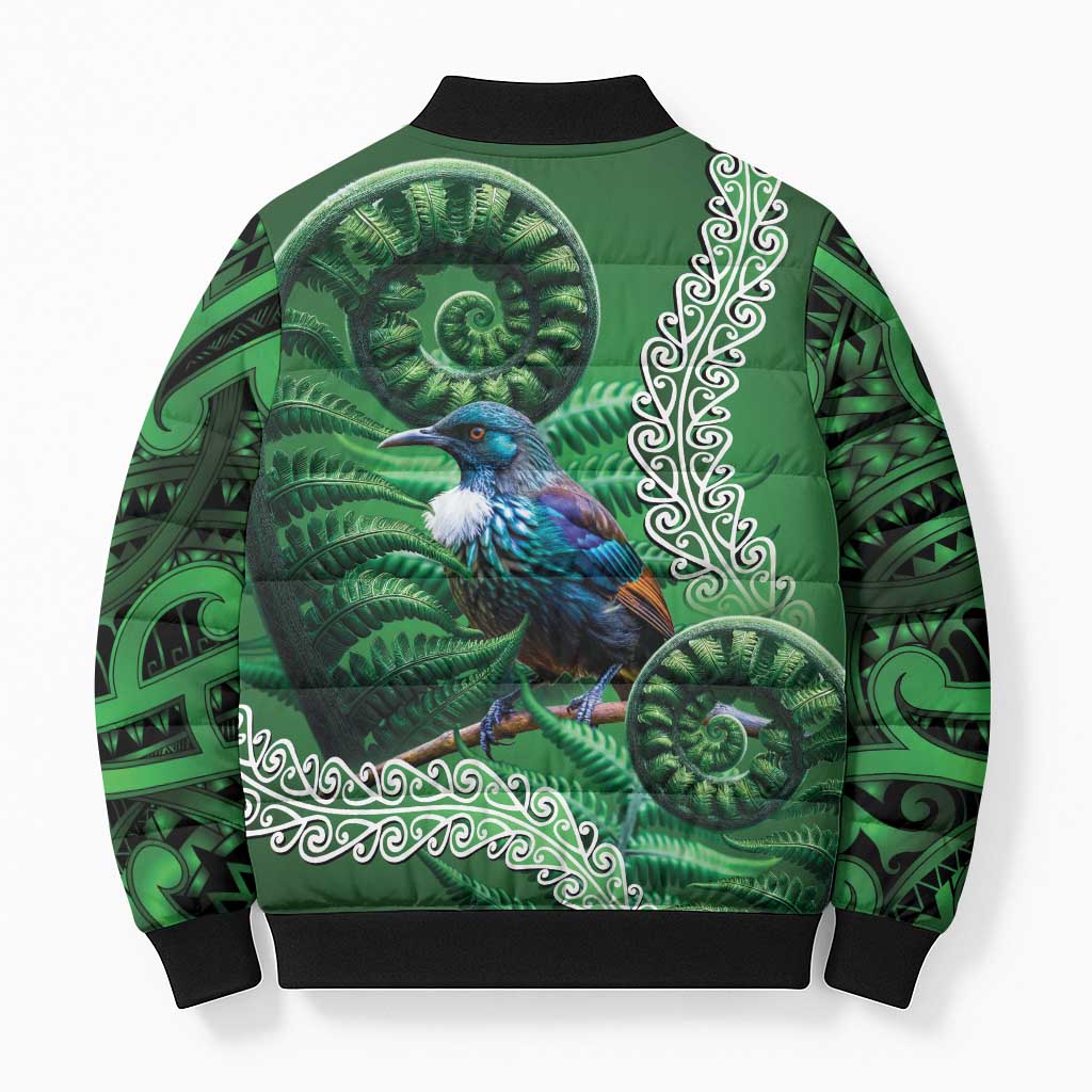 Tui Bird Koru Silver Fern Aotearoa Bomber Puffer Jacket LT9 - Polynesian Pride
