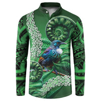 Tui Bird Koru Silver Fern Aotearoa Button Sweatshirt LT9 Green - Polynesian Pride