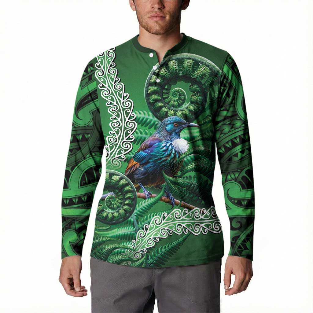 Tui Bird Koru Silver Fern Aotearoa Button Sweatshirt LT9 - Polynesian Pride
