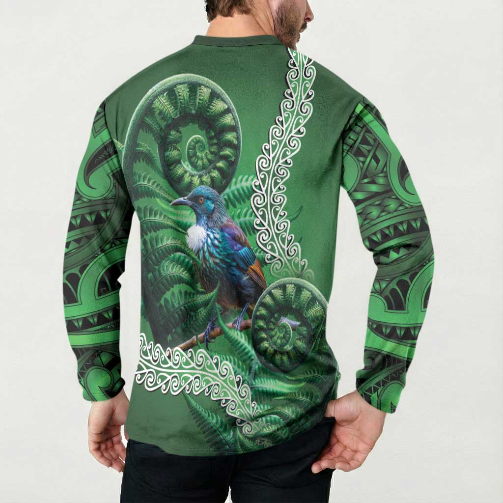 Tui Bird Koru Silver Fern Aotearoa Button Sweatshirt LT9 - Polynesian Pride