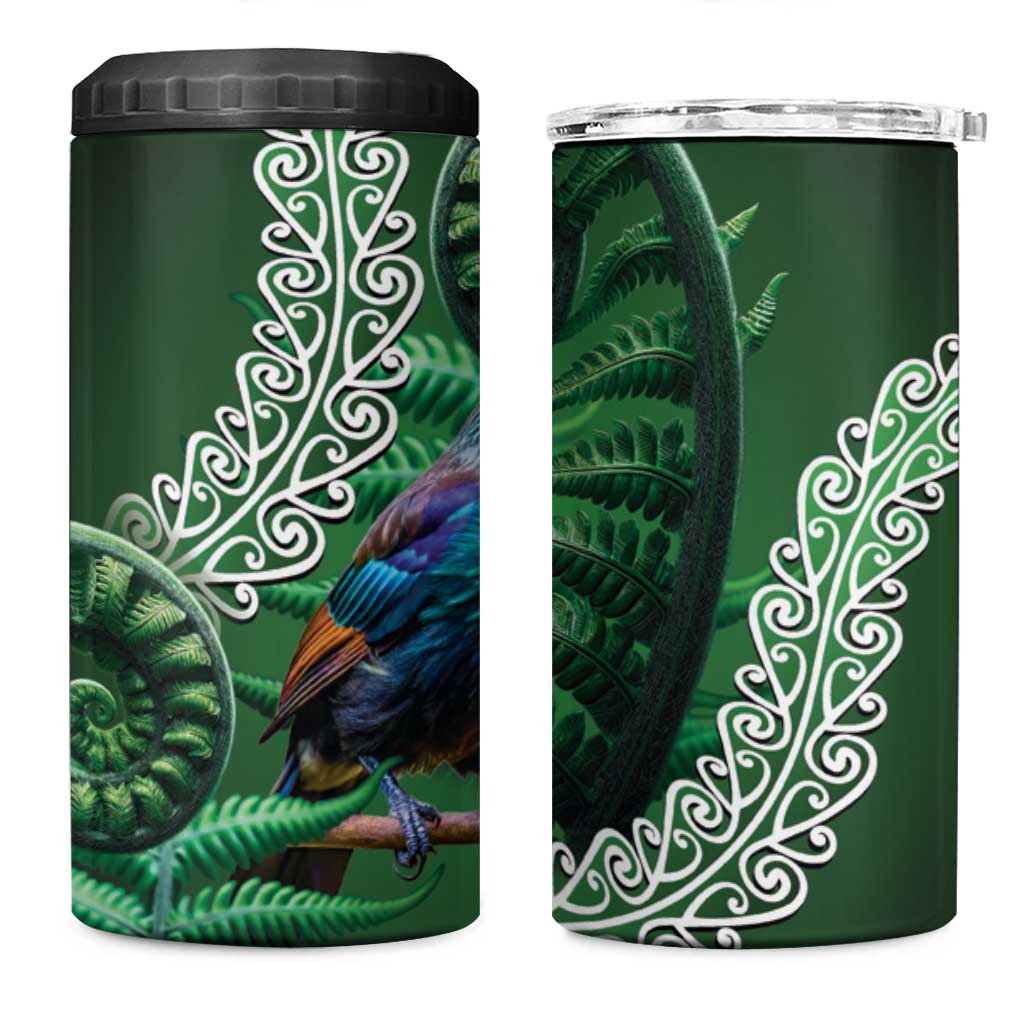 Tui Bird Koru Silver Fern Aotearoa 4 in 1 Can Cooler Tumbler LT9 One Size: 16 oz Green - Polynesian Pride