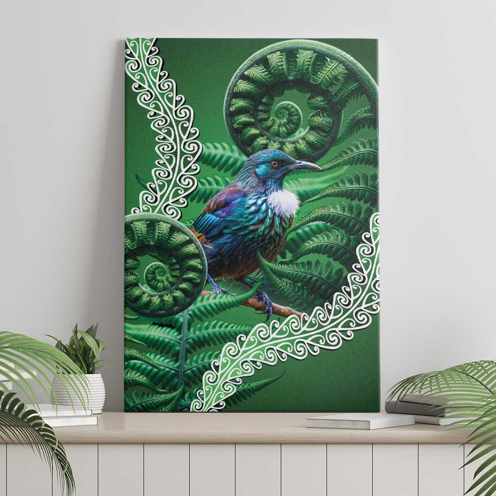 Tui Bird Koru Silver Fern Aotearoa Canvas Wall Art LT9 - Polynesian Pride