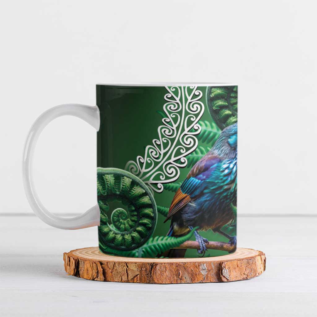 Tui Bird Koru Silver Fern Aotearoa Ceramic Mug LT9 Green - Polynesian Pride