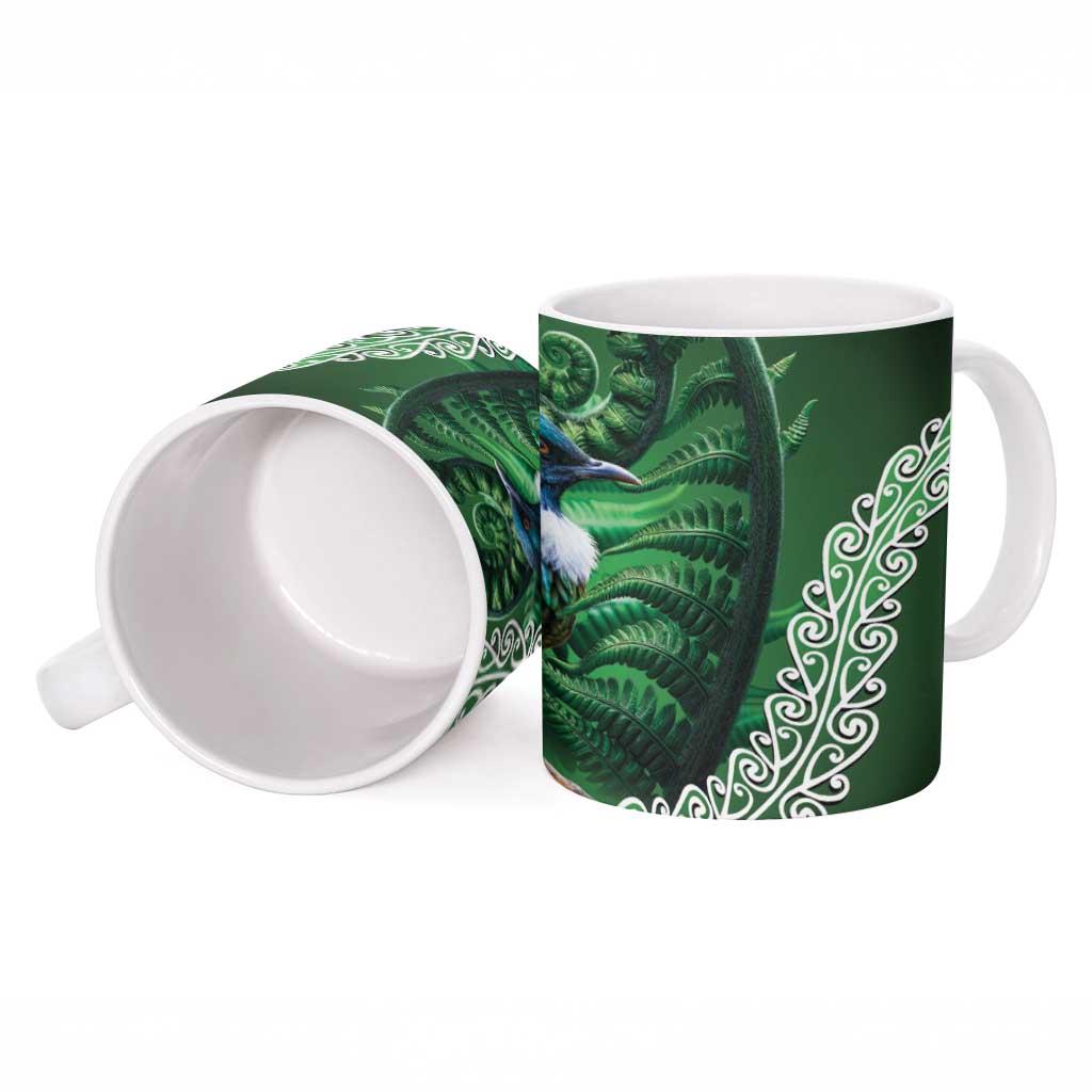 Tui Bird Koru Silver Fern Aotearoa Ceramic Mug LT9 - Polynesian Pride